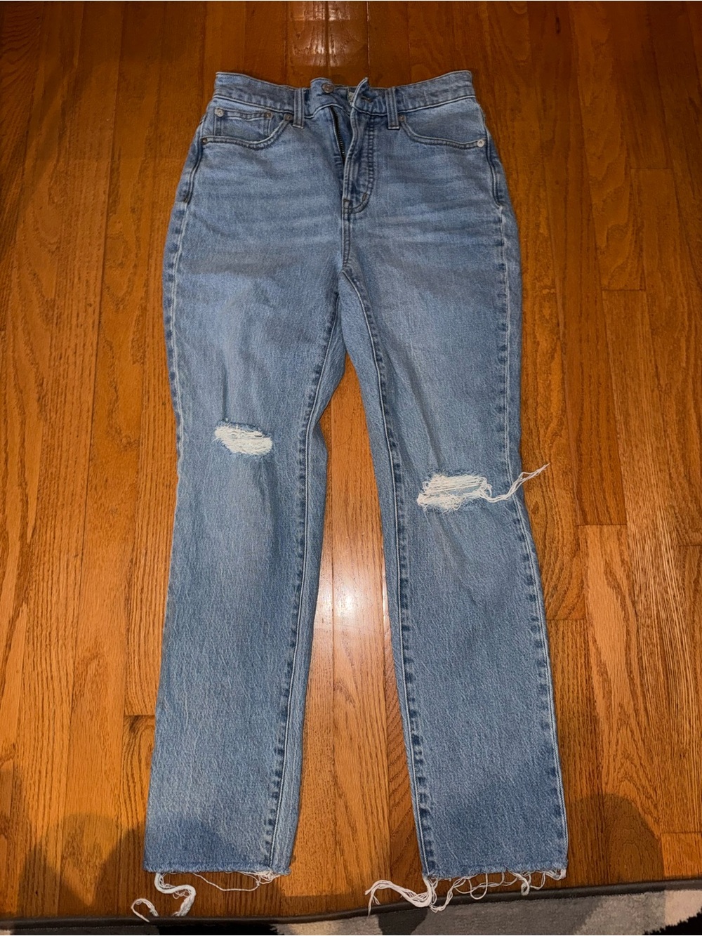 Madewell Light Blue Straight-Leg Distressed Jeans